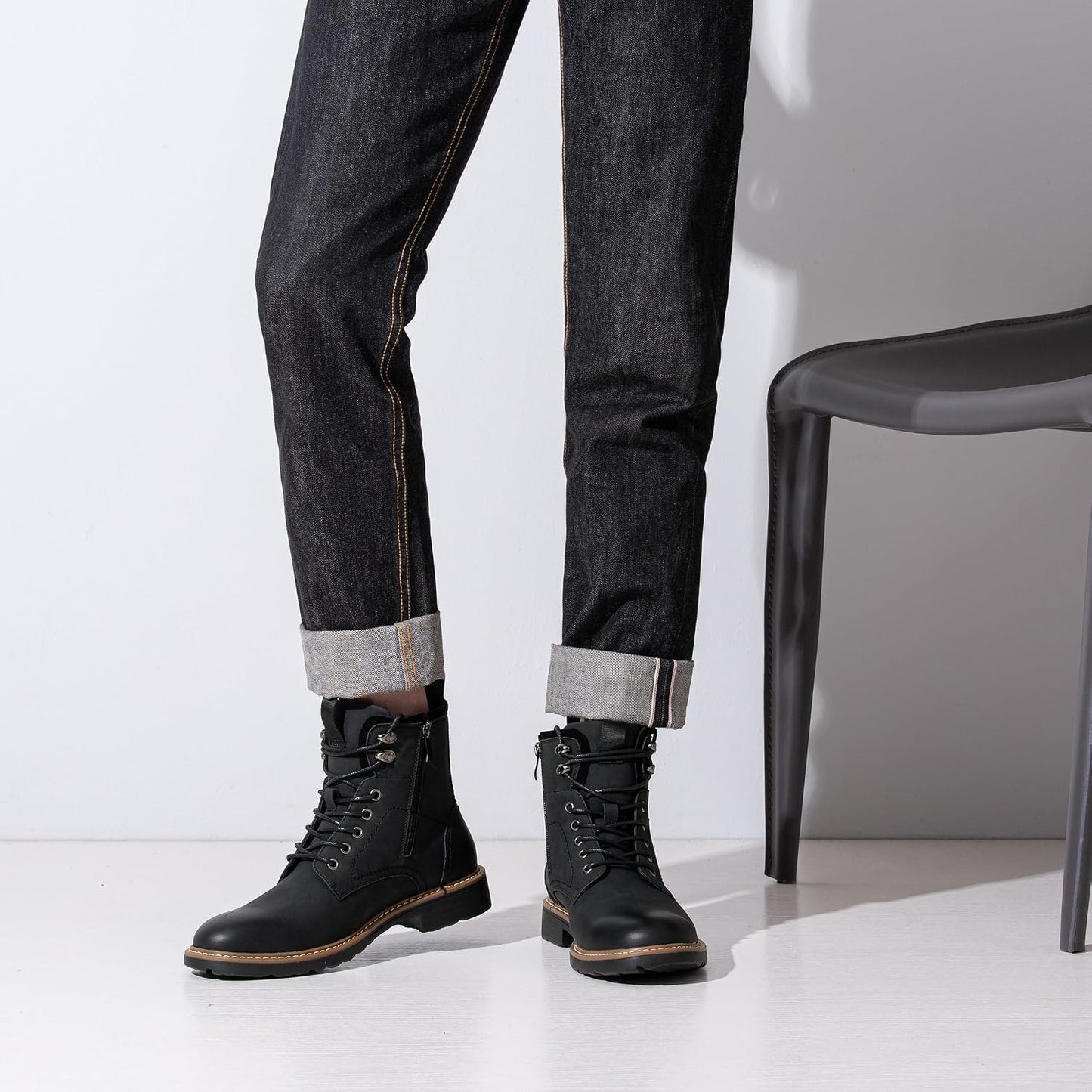 Boots for Men Casual Waterproof Men's Boots Retro Lace Up Motorcycle Boots