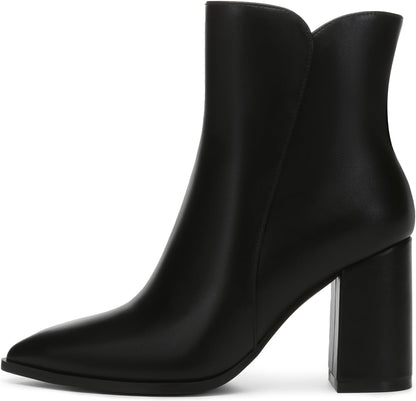 Women's Heeled Ankle Boots Fashion Pointed Toe Chunky Block Heel Side Zipper Short Booties