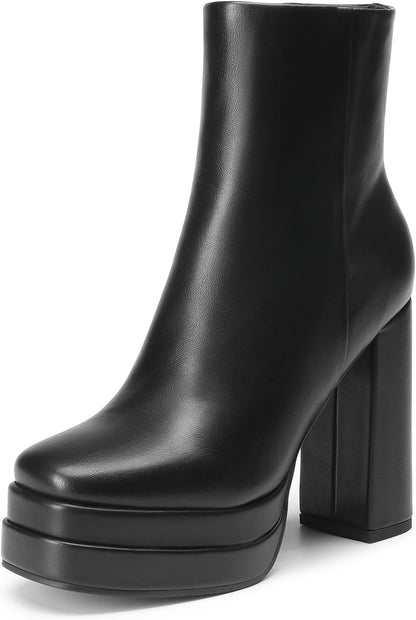 Women's Platform  Ankle Boots High Chunky Heels Square Toe Comfort Party Dress Booties Shoes for Women