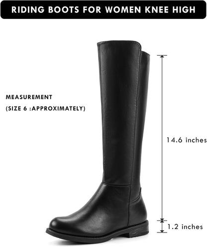 Women's Knee High Boots Flat Low Heel Stretchy Round Toe with Side Zipper