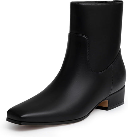 Women's Chunky Low Heel Ankle Boots Fashion Square Toe Side Zipper Short Booties