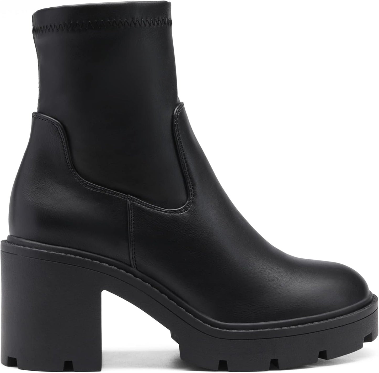 Women's Chelsea Platform Boots Elastic Chunky Heel Lug Sole Ankle Booties Shoes