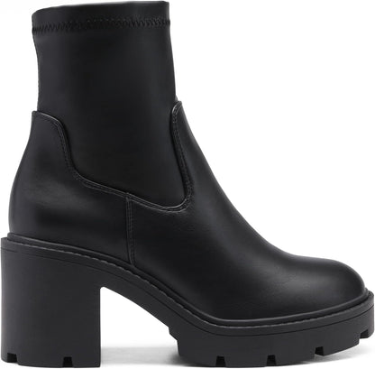 Women's Chelsea Platform Boots Elastic Chunky Heel Lug Sole Ankle Booties Shoes