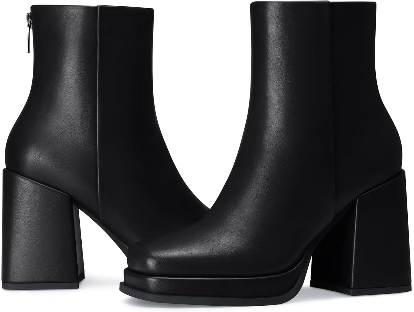Women Platform Ankle Boots: 3.5 In Chunky High Heel Boot, Fashion Platform Short Leather Booties,  Fall Winter Trendy Booties for Date, Party, Weekend, Vacation, Office