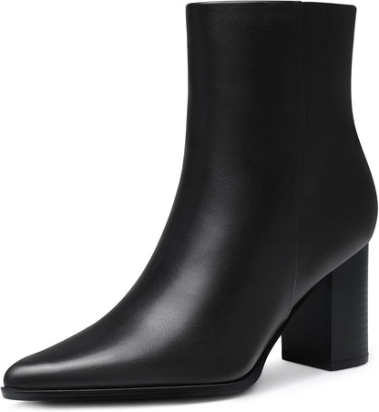 Women Heel Ankle Boots: 3.2 In Chunky Heels, Fashion Pointed Toe Short Boots, Fall Winter Booties for Night out, Office, Business, Weekend, Vacation