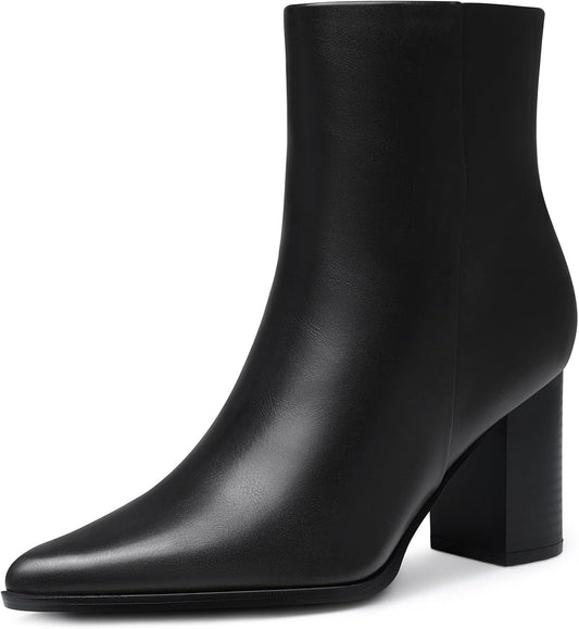 Women Heel Ankle Boots: 3.2 In Chunky Heels, Fashion Pointed Toe Short Boots, Fall Winter Booties for Night out, Office, Business, Weekend, Vacation