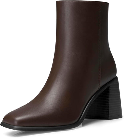 Women Heel Ankle Boots: 2.91 In Chunky Heels, Fashion Square Toe Short Boots,  Fall Winter Booties for Night out, Office, Company, Business, Weekend, Trip, Vacation