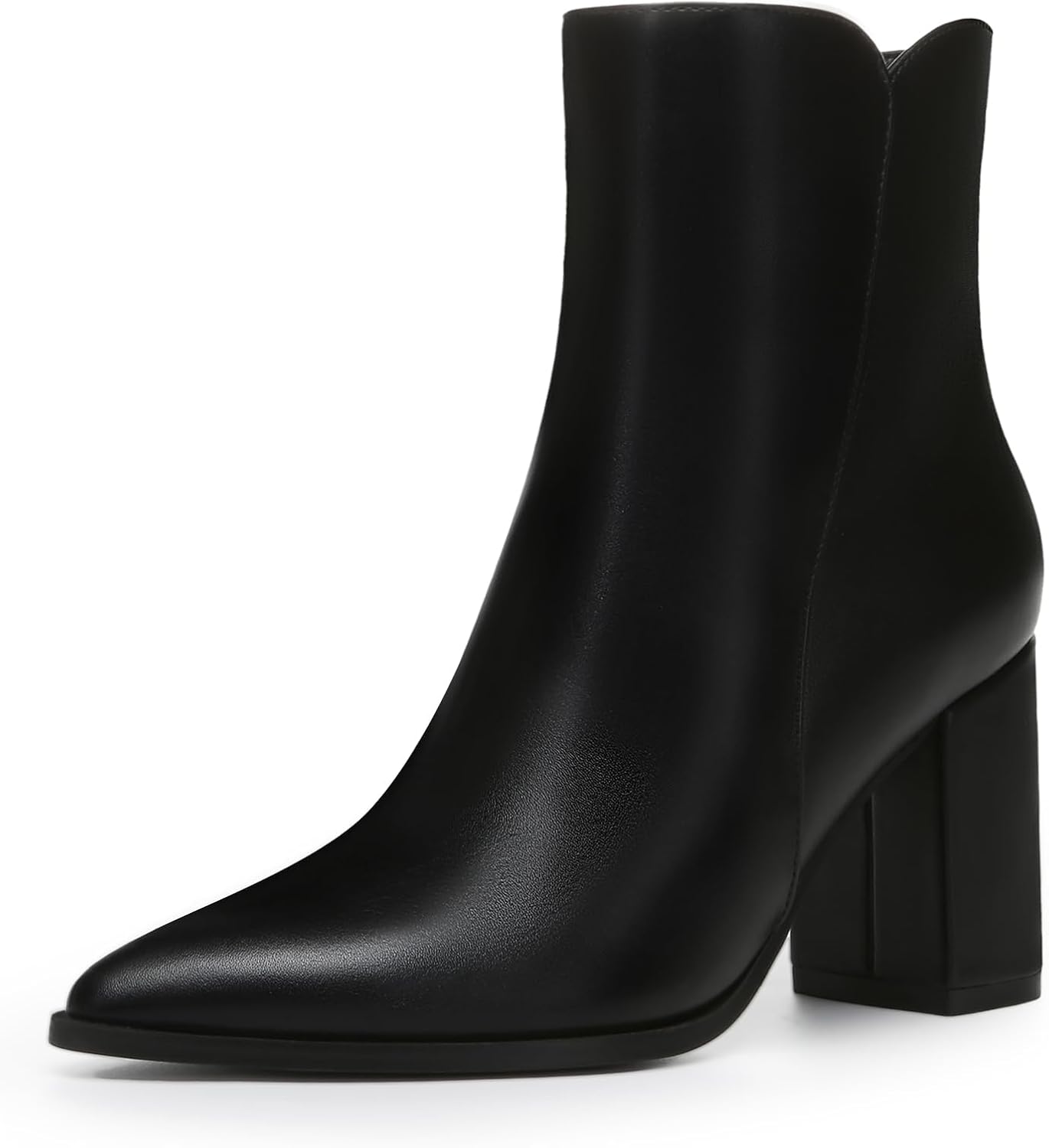 Women's Heeled Ankle Boots Fashion Pointed Toe Chunky Block Heel Side Zipper Short Booties