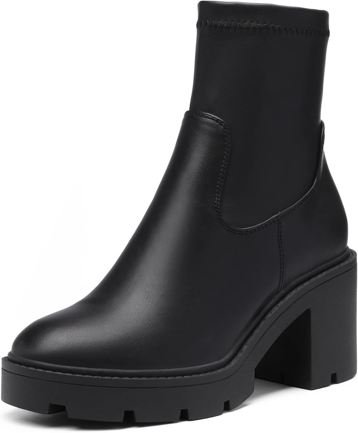 Women's Chelsea Platform Boots Elastic Chunky Heel Lug Sole Ankle Booties Shoes
