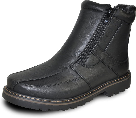 Men Waterproof Winter Boot  with Fur Lining and Double Zipper Black and Brown Size 7 to 13