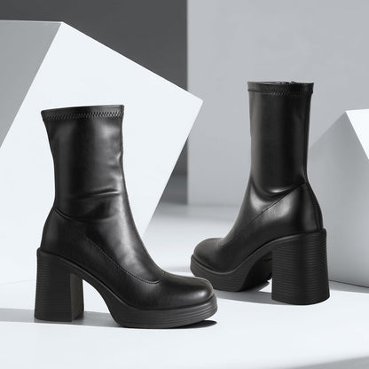 Platform Ankle Boots for Women Chunky High Heels Side Zipper  Boots Comfort Women's Party Dress Booties Shoes