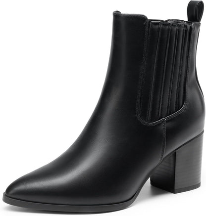 Women's Ankle Boots Pointed Toe Chunky Block Heel Ankle Bootie Fall Short Booties Shoes
