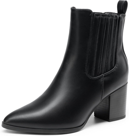 Women's Ankle Boots Pointed Toe Chunky Block Heel Ankle Bootie Fall Short Booties Shoes