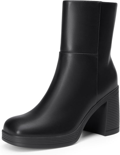 Women's Platform  Ankle Boots Chunky High Heels Square Toe Comfort Party Dress Side Zipper Booties Shoes for Women