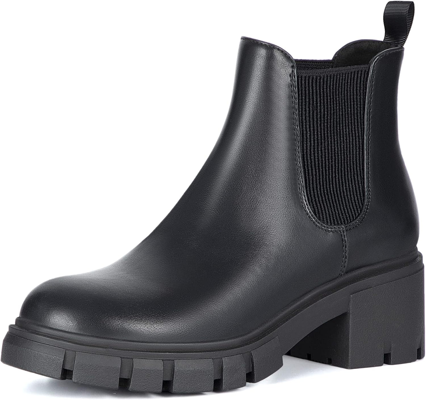 Women's Chelsea Boots Fashion Lug Sole Chunky Heel Slip on Elastic Ankle Booties