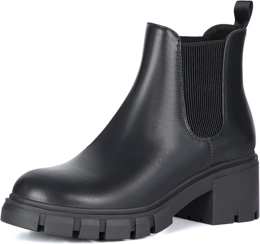 Women's Chelsea Boots Fashion Lug Sole Chunky Heel Slip on Elastic Ankle Booties