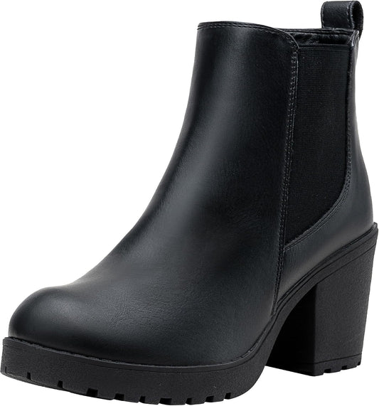 Women’s Ankle Chunky Heeled Boots Platform Chelsea Retro Short 999 Booties with Zipper