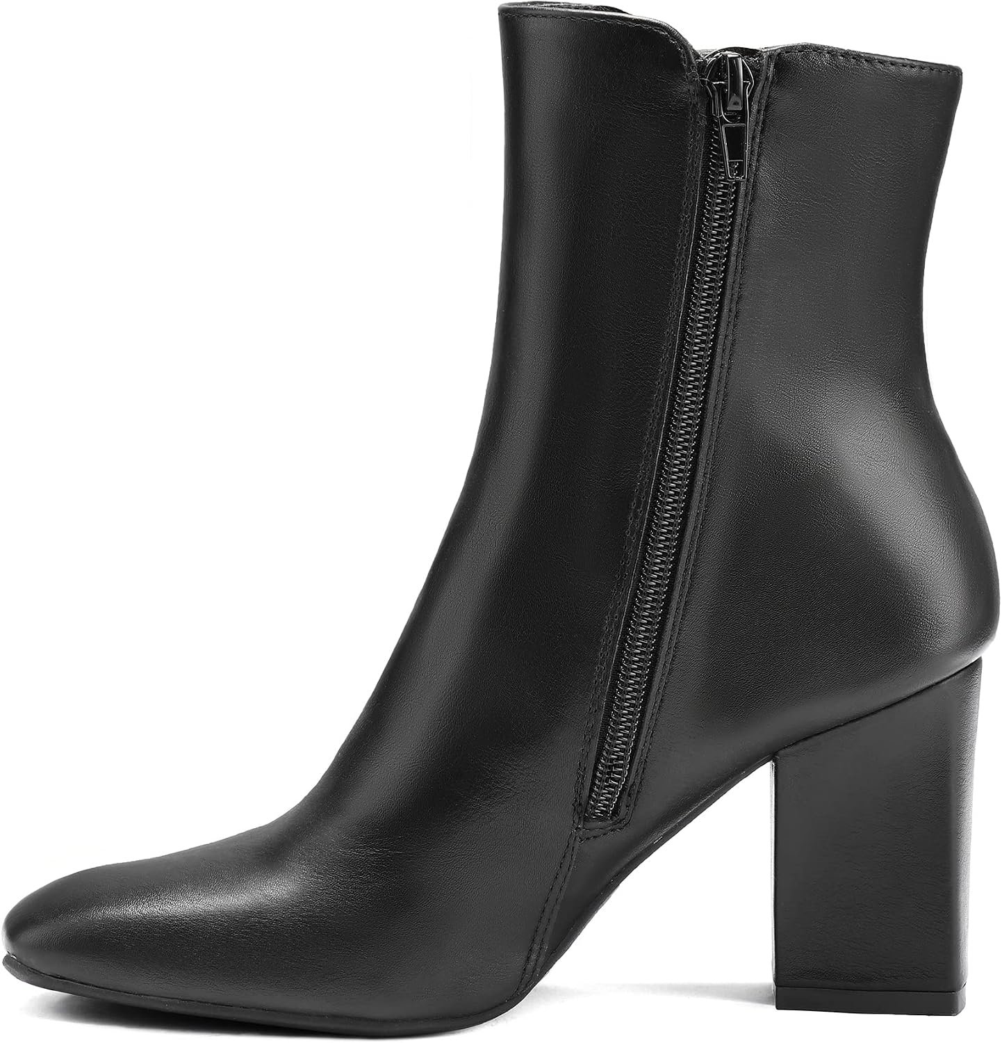 Women's Ankle Boots Square Toe Side Zipper  Boots Chunky Block Heel Mid Calf Low Heeled Short Booties