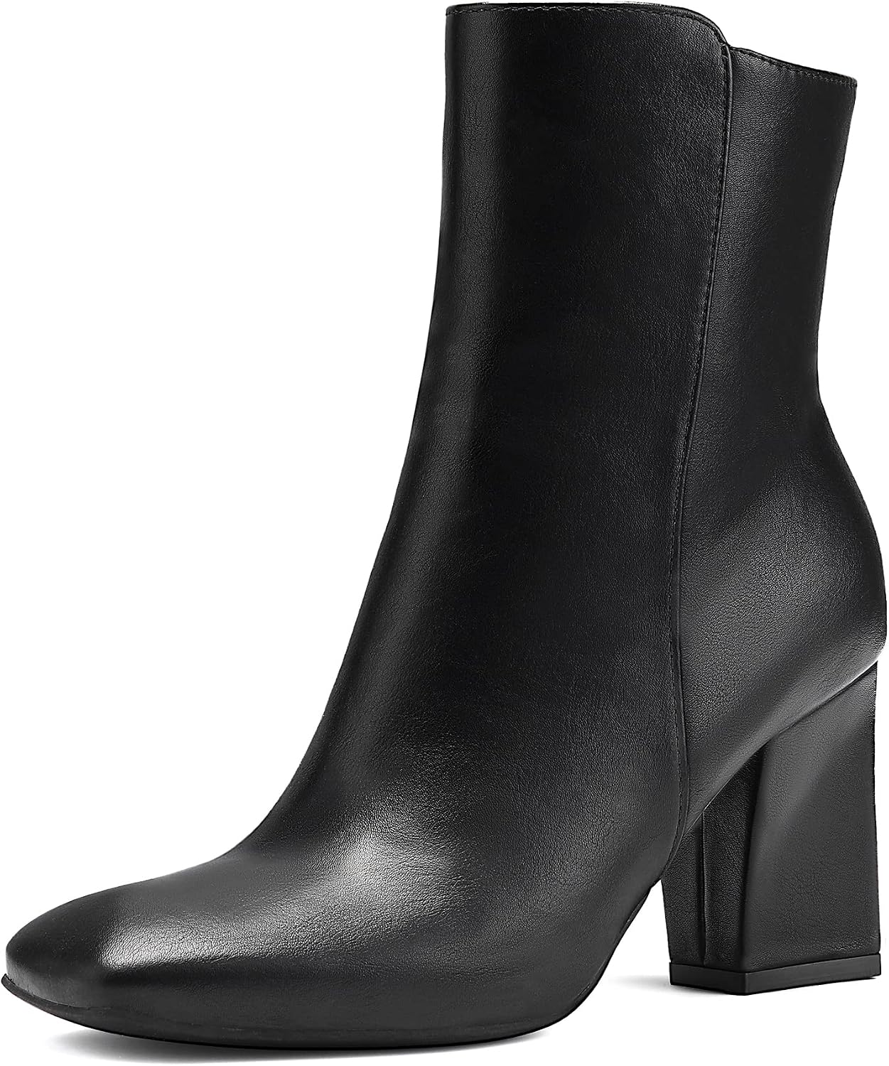 Women's Ankle Boots Square Toe Side Zipper  Boots Chunky Block Heel Mid Calf Low Heeled Short Booties