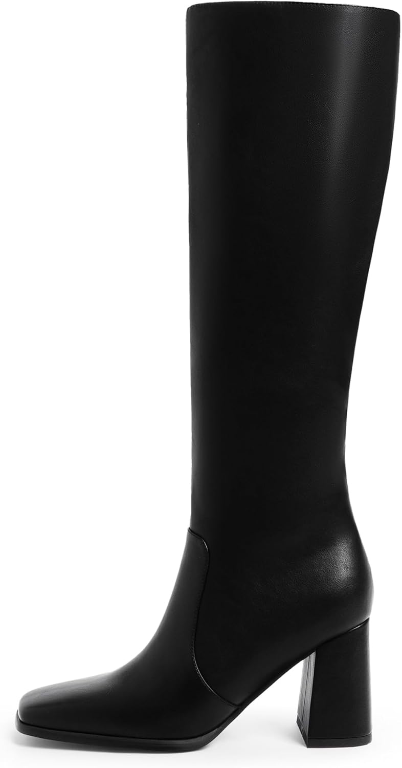 Knee High Boots Women Chunky Heel Square Toe Tall Boots for Women High Heel Side Zipper Long Boots - Image 2