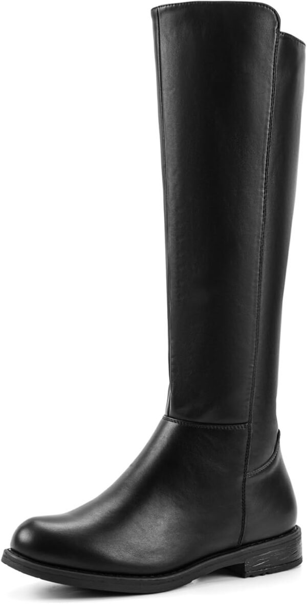 Women's Knee High Boots Flat Low Heel Stretchy Round Toe with Side Zipper