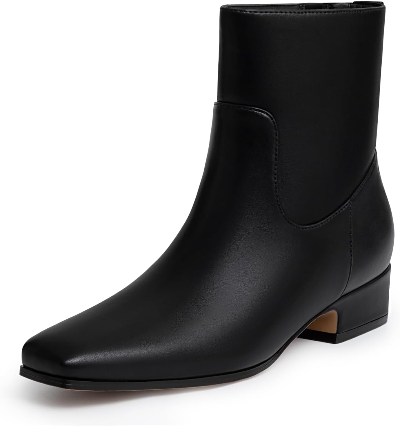 Women's Chunky Low Heel Ankle Boots Fashion Square Toe Side Zipper Short Booties