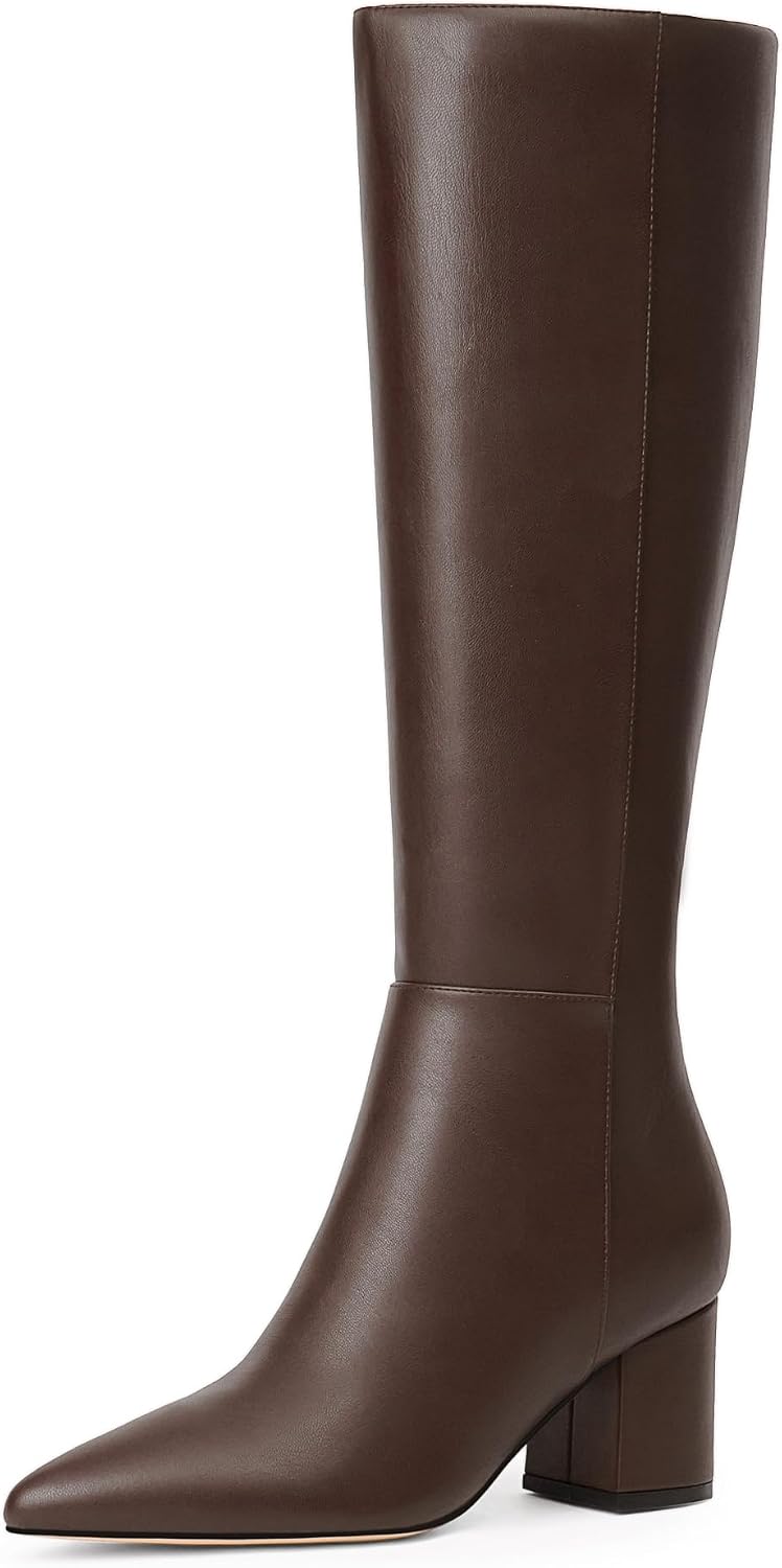 Knee High Boots for Women Chunky Heel Pointed Toe Boots Side Zipper Long Boots