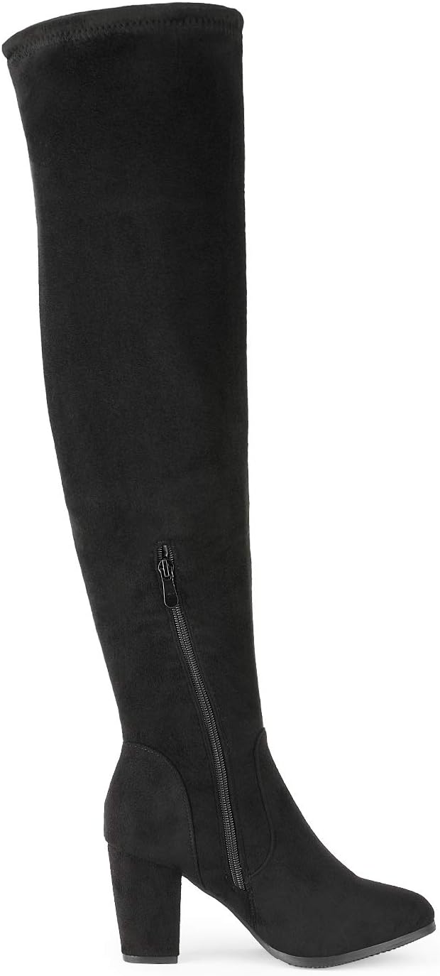 Women's Thigh High Over The Knee Fashion Boots Block Mid Heel Long Sexy Faux Fur Boots - Image 2