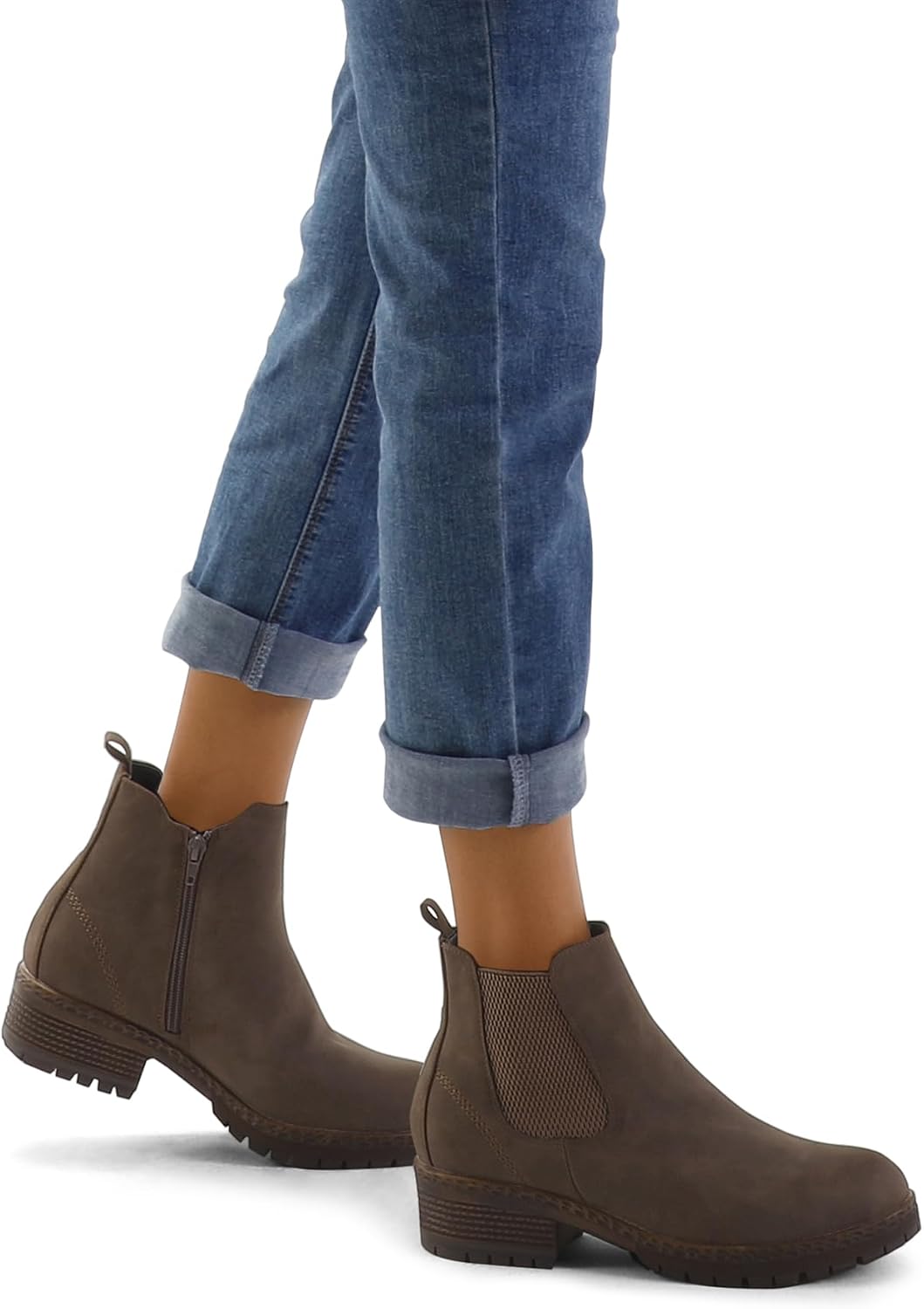 Women's Chelsea Ankle Boots Side Zipper Chunky Block Low Heel Booties Lug Sole Short Boots - Image 2