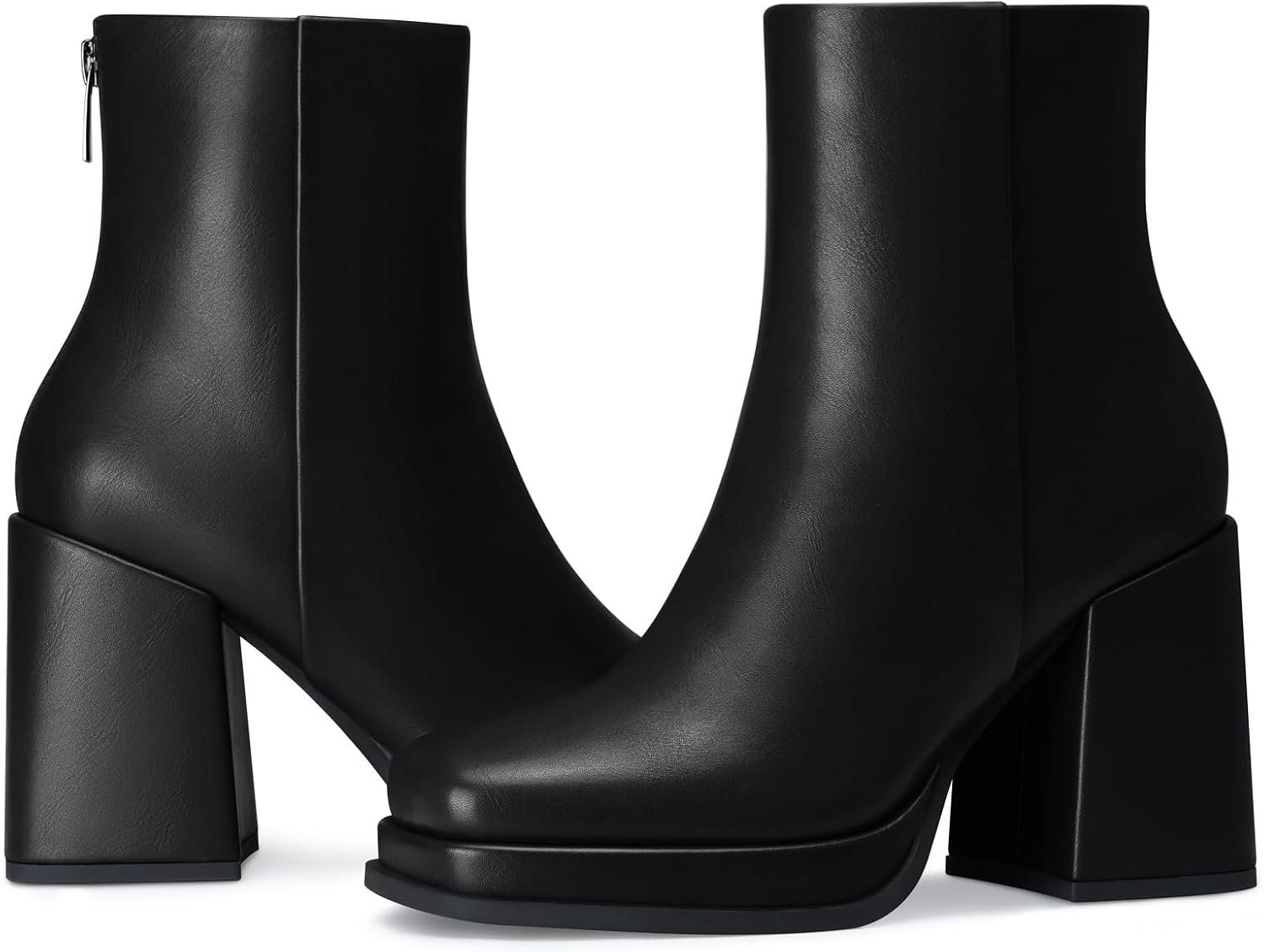 Women Platform Ankle Boots: 3.5 In Chunky High Heel Boot, Fashion Platform Short Leather Booties, Fall Winter Trendy Booties for Date, Party, Weekend, Vacation, Office - Image 2