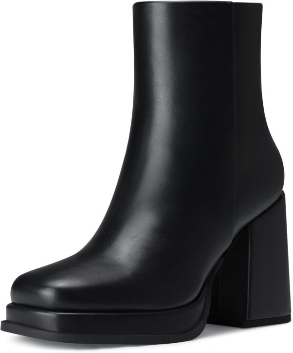 Women Platform Ankle Boots: 3.5 In Chunky High Heel Boot, Fashion Platform Short Leather Booties,  Fall Winter Trendy Booties for Date, Party, Weekend, Vacation, Office