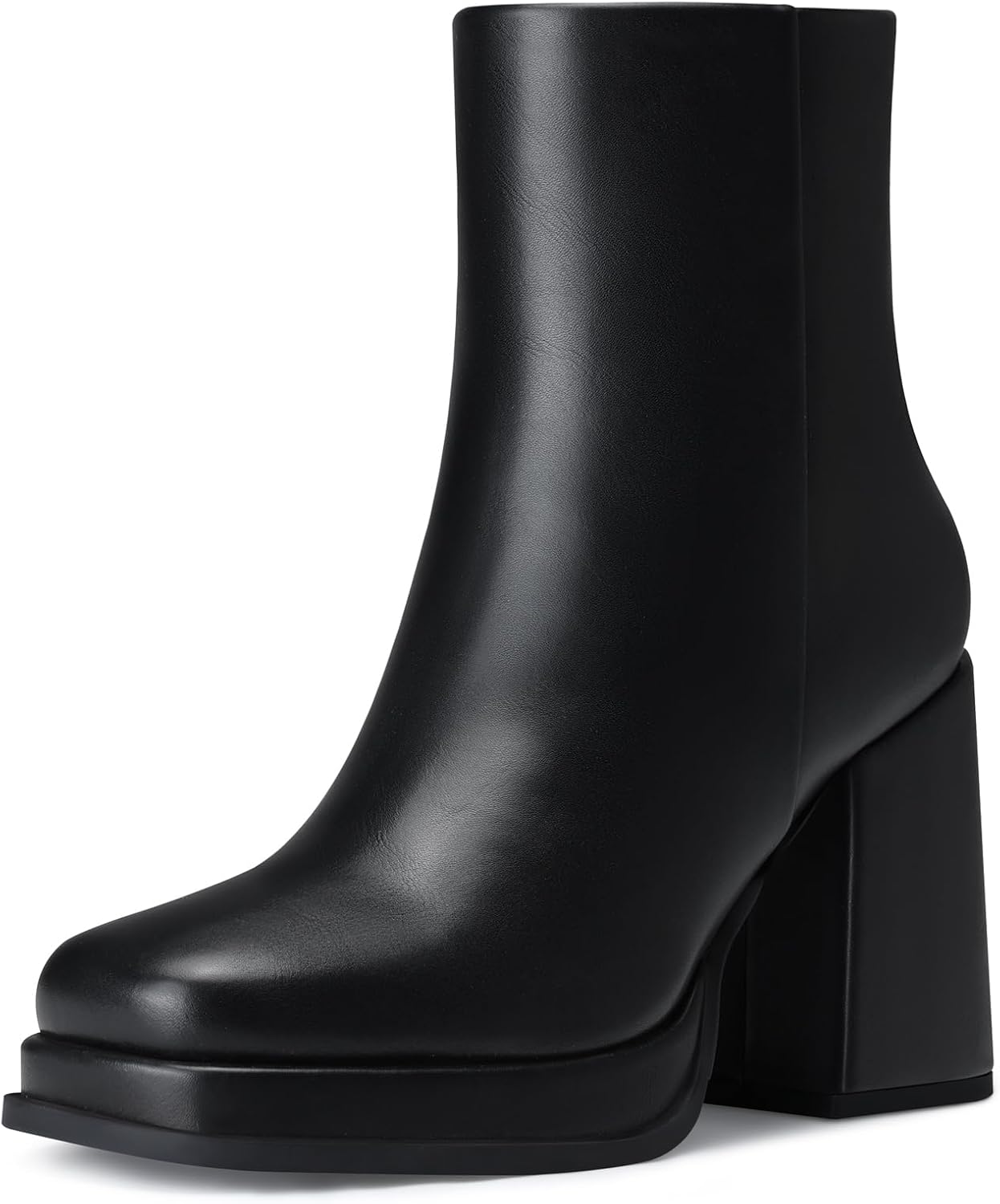 Women Platform Ankle Boots: 3.5 In Chunky High Heel Boot, Fashion Platform Short Leather Booties, Fall Winter Trendy Booties for Date, Party, Weekend, Vacation, Office