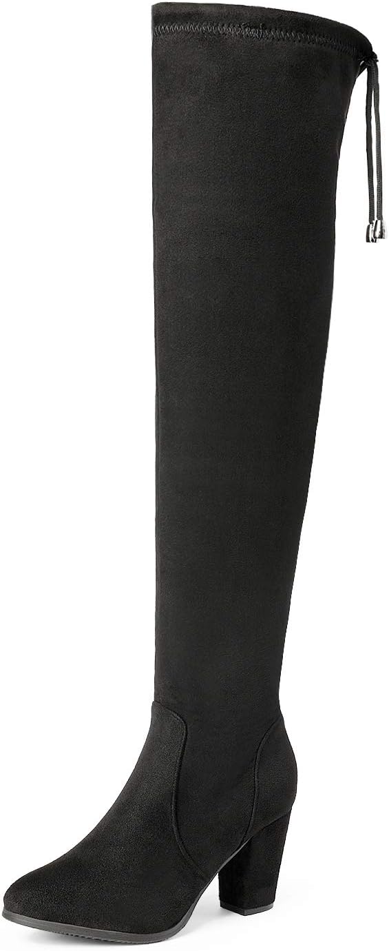 Women's Thigh High Over The Knee Fashion Boots Block Mid Heel Long Sexy Faux Fur Boots