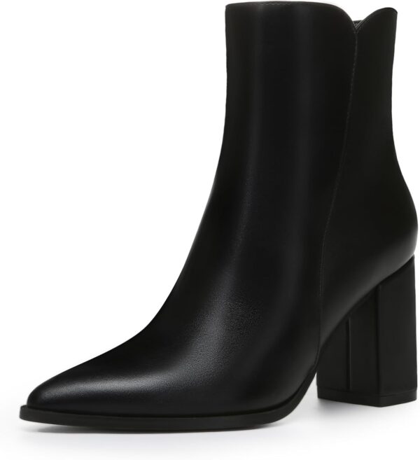 Women's Heeled Ankle Boots Fashion Pointed Toe Chunky Block Heel Side Zipper Short Booties