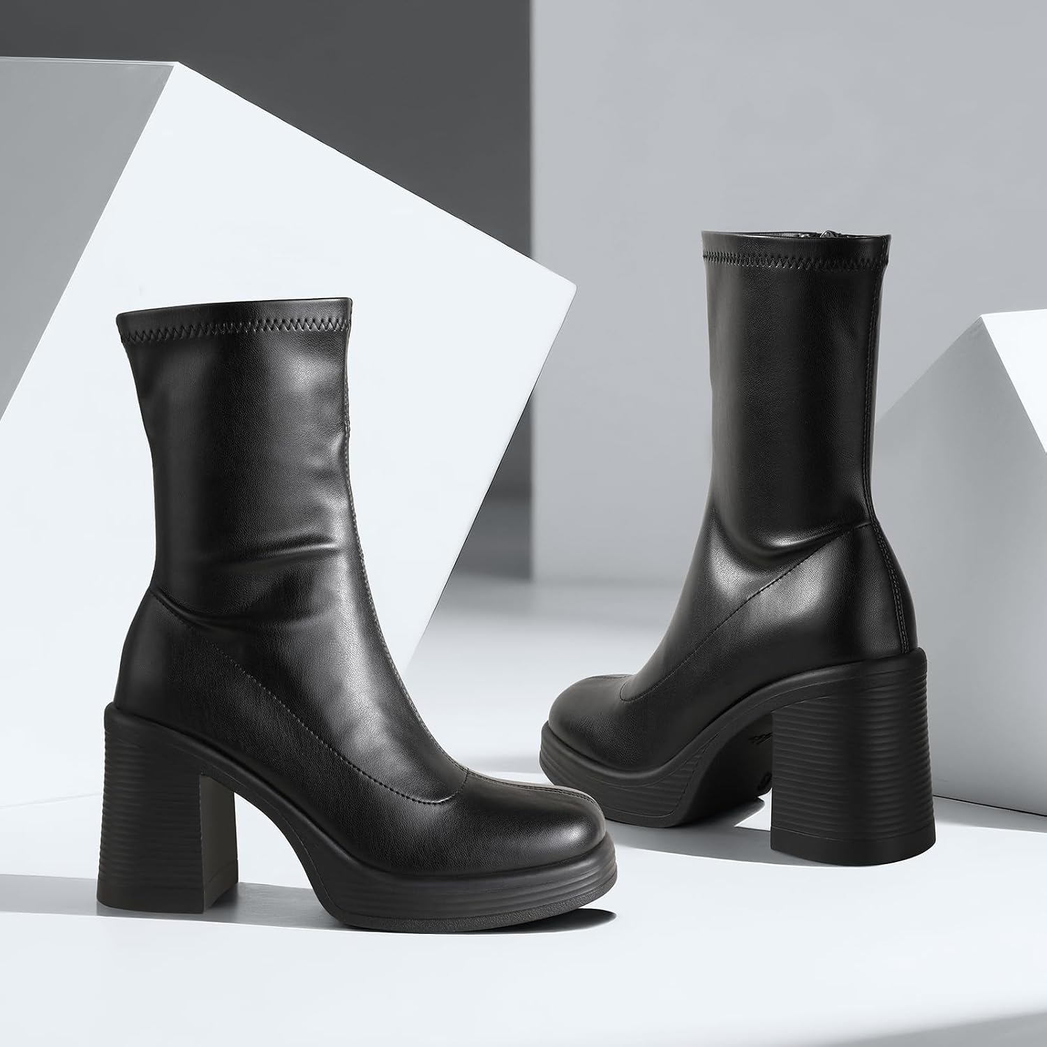 Platform Ankle Boots for Women Chunky High Heels Side Zipper Boots Comfort Women's Party Dress Booties Shoes - Image 2
