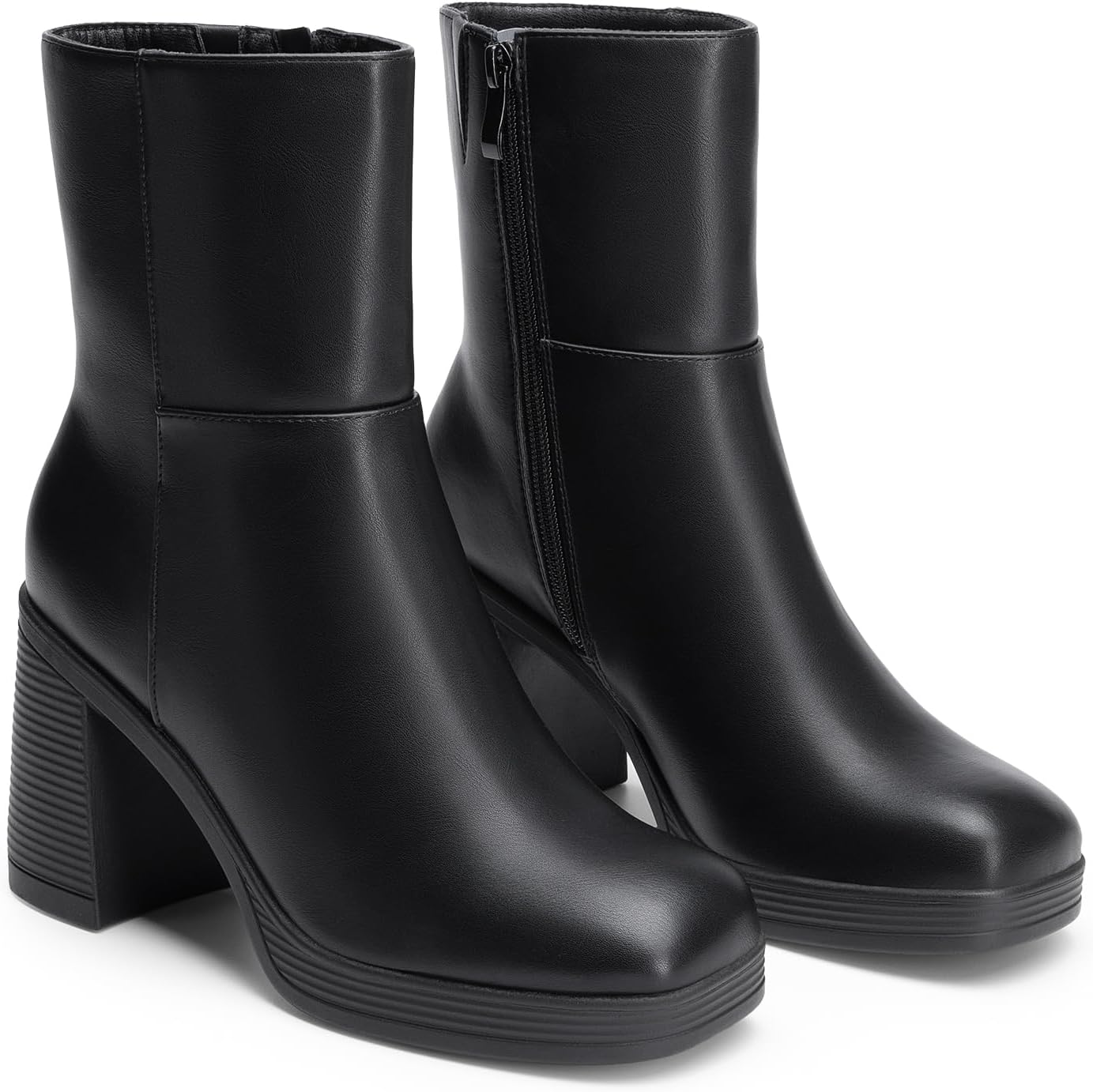 Women's Platform Ankle Boots Chunky High Heels Square Toe Comfort Party Dress Side Zipper Booties Shoes for Women - Image 2