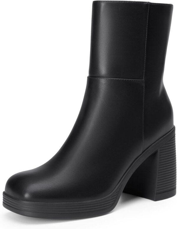 Women's Platform Ankle Boots Chunky High Heels Square Toe Comfort Party Dress Side Zipper Booties Shoes for Women